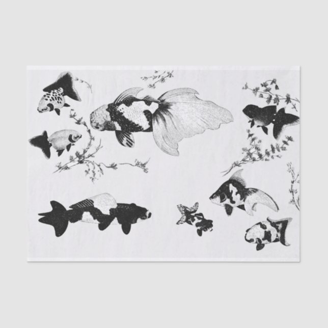 JAPANESE FISH PRINT Tissue Paper BLACK AND WHITE (Front)