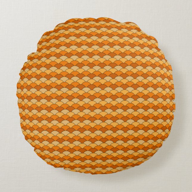 Japanese Fish Scale Pattern Round Pillow (Front)