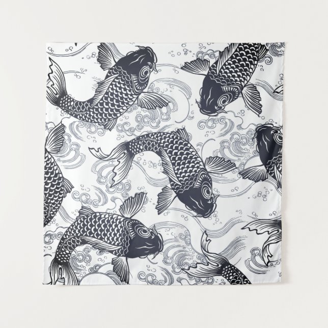 JAPANESE FISH SWIMMING GRAPHIC TAPESTRY (Front)