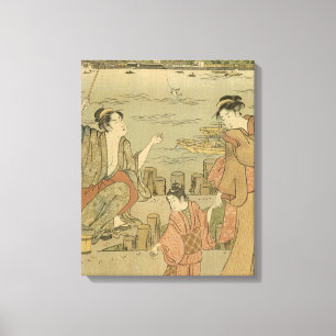 Japanese Fishing Woodblock Fishermen Canvas Print