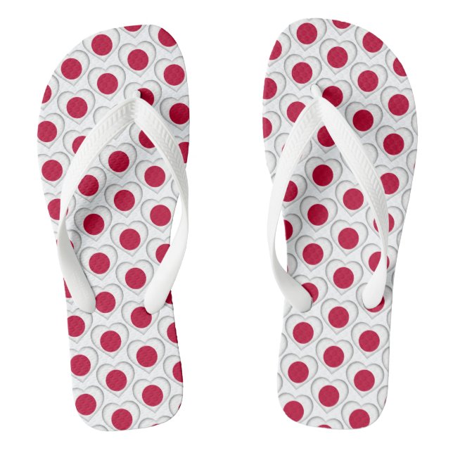 Japanese Flag Colours Hearts Pattern Patriotic Flip Flops (Footbed)