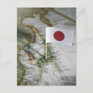 Japanese flag in map postcard