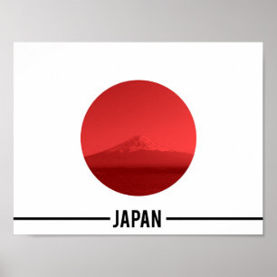 Japanese Flag - Mount Fuji, Japan Poster