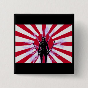 Japanese Flag & Rising Sun Samurai Warrior 2 Inch Square Button