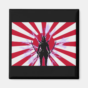 Japanese Flag & Rising Sun Samurai Warrior Magnet