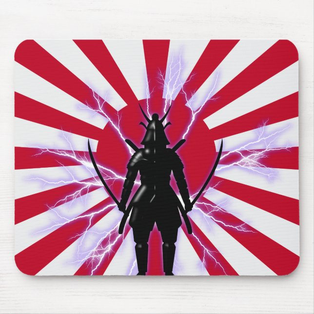 Japanese Flag & Rising Sun Samurai Warrior Mouse Pad (Front)