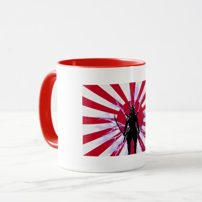 Japanese Flag & Rising Sun Samurai Warrior Mug (Front Left)