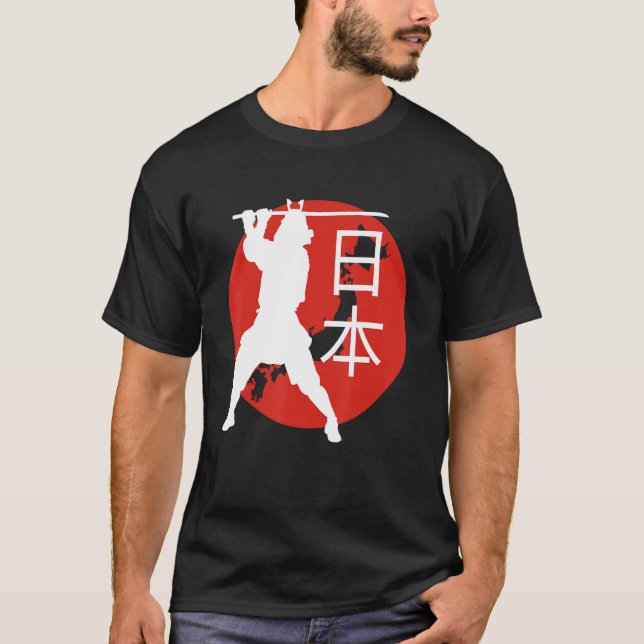 Japanese Flag Samurai Warrior Retro Travel Map T-Shirt (Front)