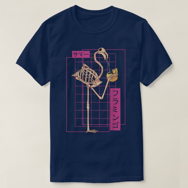 Japanese Flamingo Skeleton Anime Summer Vacation T T-Shirt (Design Front)