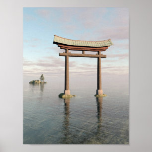Japanese Floating Torii Gate at a Shinto Shrine Poster