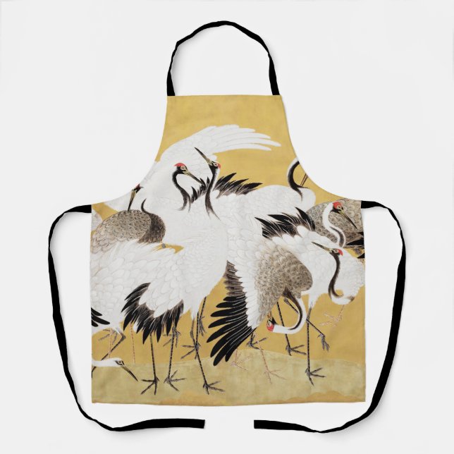 Japanese Flock Cranes Vintage Bird Rich Classic Apron (Front)
