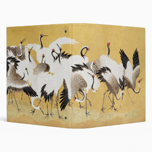 Japanese Flock Cranes Vintage Bird Rich Classic Binder