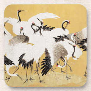 Japanese Flock Cranes Vintage Bird Rich Classic Coaster