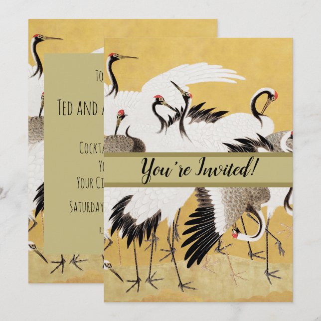 Japanese Flock Cranes Vintage Bird Rich Classic Invitation (Front/Back)