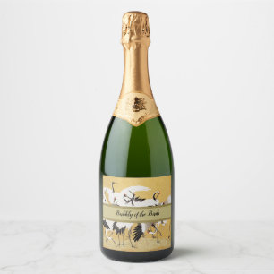 Japanese Flock Cranes Vintage Bird Rich Classic Sparkling Wine Label