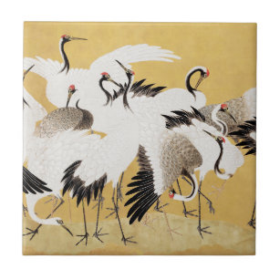 Japanese Flock Cranes Vintage Bird Rich Classic Tile