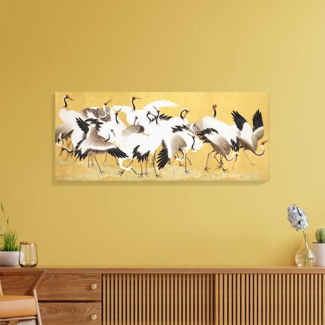 Japanese Flock of Cranes, Vintage printing,  Canvas Print (Insitu(LivingRoom))