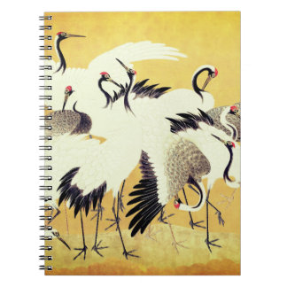 Japanese Flock of Cranes, Vintage printing, Notebook