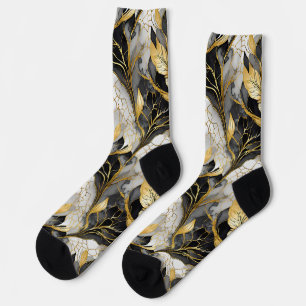 Japanese Floral Black Gold Socks