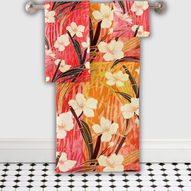 Japanese Floral Calm Sunset Cocktail Bath Towel Set (Creator Uploaded)