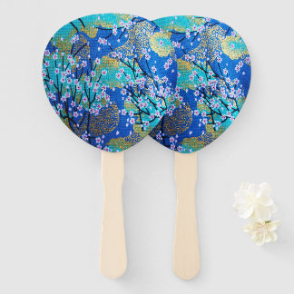 Japanese Floral Cherry Blossom Gold Blue  Hand Fan