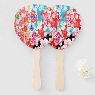 Japanese Floral Cherry Blossom Pink Blue Red  Hand Fan