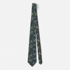Japanese Floral Crane Pattern Tie Navy 