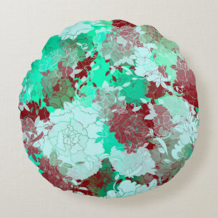 Japanese floral green patterns round pillow