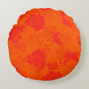 Japanese floral orange patterns round pillow