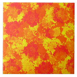 Japanese floral orange patterns tile
