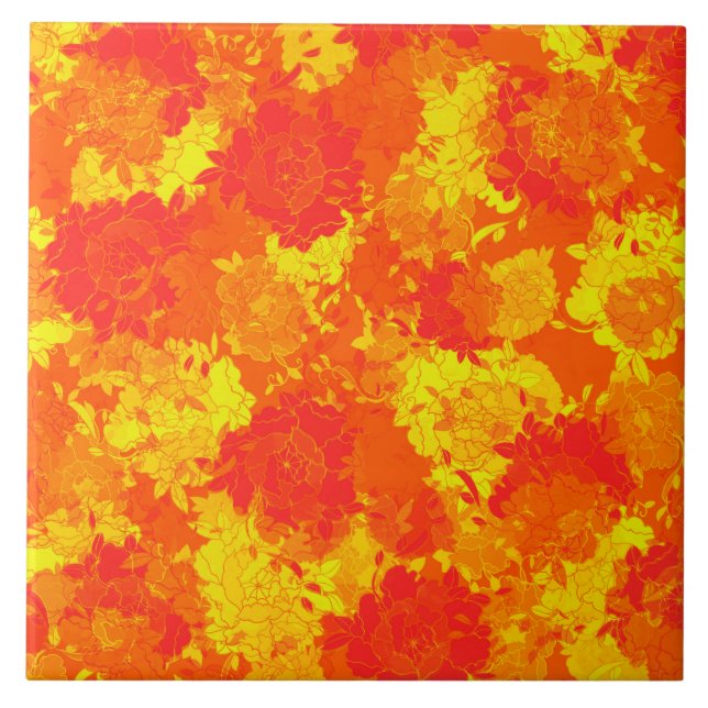 Japanese floral orange patterns tile (Front)