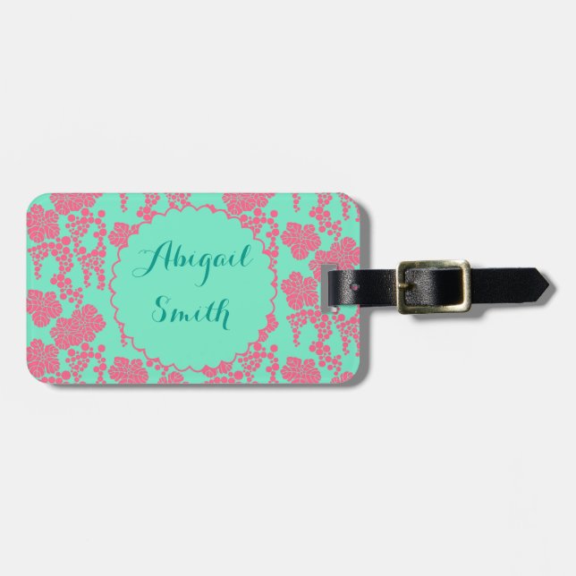 Japanese Floral Pattern Personalized Luggage Tag (Front Horizontal)