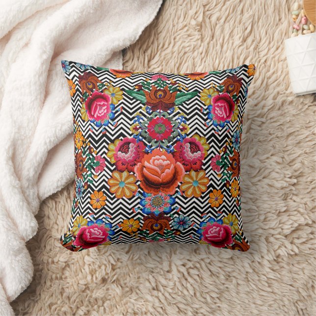 Japanese Floral Pattern  Throw Pillow (Blanket)