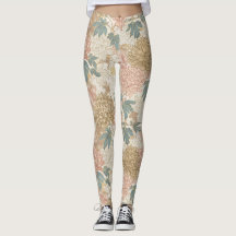 Japanese Floral Pink and Gold Leggings