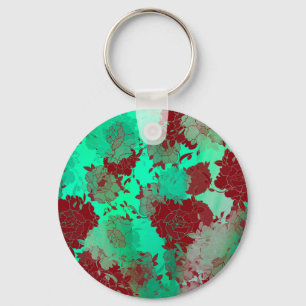 Japanese floral red patterns. keychain