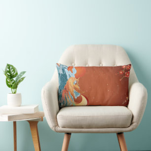 Japanese Floral - Rust Orange Elegant Fabric Lumbar Pillow