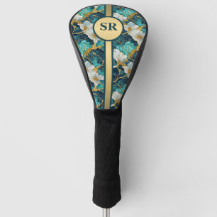 Japanese Floral Teal Gold Golf Head Cover