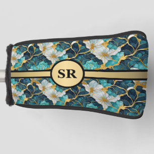 Japanese Floral Teal Gold Golf Head Cover