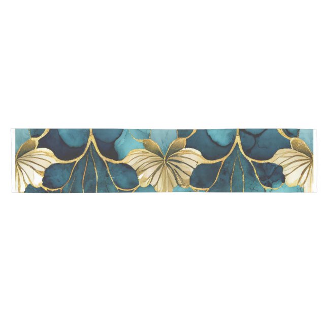 Japanese Floral Teal Gold  Short Table Runner (Horizontal)