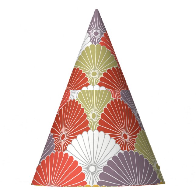 Japanese Floral Wave: Colourful Vintage Party Hat (Front)