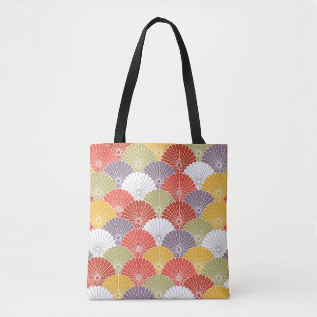 Japanese Floral Wave: Colourful Vintage Tote Bag (Front)
