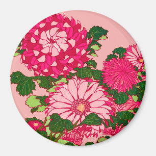 Japanese Flower Border, Fuchsia and Coral Pink Magnet