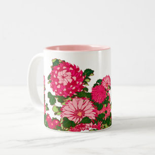 Japanese Flower Border, Fuchsia and Coral Pink Two-Tone Coffee Mug