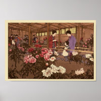 Japanese Flower Garden People Scene Poster Print