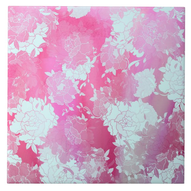 Japanese flowers blue patterns tile (Front)