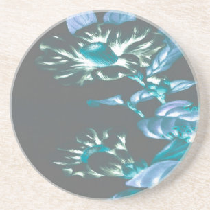 Japanese Flowers Pastel Teal & Grey Coaster