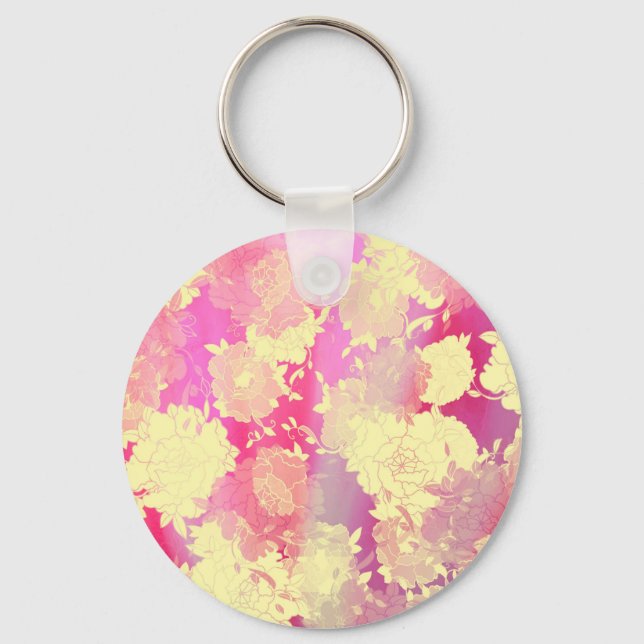 Japanese flowers patterns. keychain (Front)