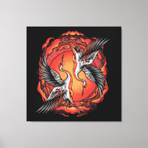 Japanese Flying Battle Cranes Asian Art  Canvas Print
