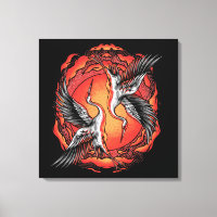 Japanese Flying Battle Cranes Asian Art