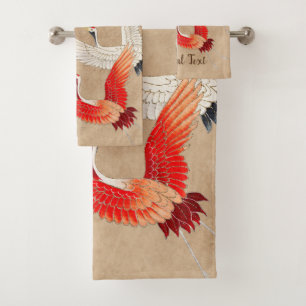 Japanese Flying Cranes Bath Towel Set